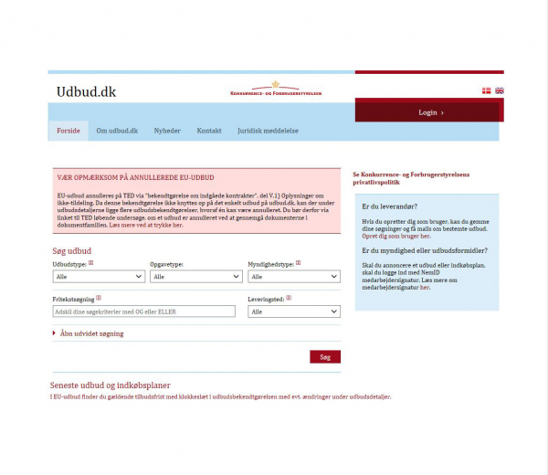 www.udbud.dk er en samlet indgang til udbud af alle offentlige opgaver. 